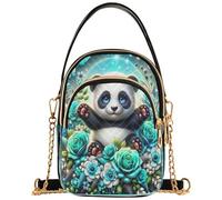 Joitme Bolso de hombro para mujer, diseño de panda anime, turquesa, acolchada, correa de cadena, bolso de mano para teléfono celular, bonito bolso de mano con cremallera, 5.9 x 8.3 x 3.1 pulgadas, 5.9