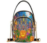 Joitme Bolso de mano de un solo hombro para mujer, bolso de mano acolchado para teléfono, bolso pequeño con cremallera para mujer, bolso de mano colorido para Halloween, calabaza, murciélago, 5.9 x
