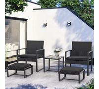 JOIVI Juego de 5 piezas de muebles de mimbre para patio al aire libre, sillas de patio modernas de ratán con mesa y otomanas, juegos de conversación de patio para balcón, porche delantero, jardín
