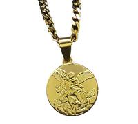 jojnsha Collar de arcángel de acero inoxidable, colgante redondo de oro/plata para hombres y mujeres, joyería espiritual, accesorio religioso, 10*5*5CM, Acero inoxidable