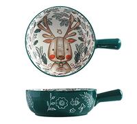 jojnsha Cuenco nórdico de cerámica con asa, para desayuno, frutas, bosque, animales, postre, sopa, cuencos de sopa de cerámica con asas