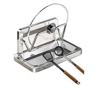 jojnsha Estante de acero inoxidable para tapa de ollas, organizador de utensilios de cocina, estante de cocina multifuncional para cubierta de sartén, accesorios de montaje en pared