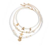 jojnsha Juego de collar de concha de múltiples capas, cadena de cuentas de estrella de mar para niñas y mujeres, que buscan elegancia natural, collar ligero en capas, talla única, como se describe