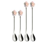 jojnsha Paquete de 4 cucharas de cocina multifuncionales de acero inoxidable para postre y café con mango en forma de flor para comedor en casa
