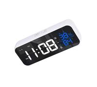 jojnsha Reloj despertador con música LED controlado por voz con batería de carga de 1200 mAh, pantalla de humedad para dormitorio, oficina, reloj de dormitorio recargable