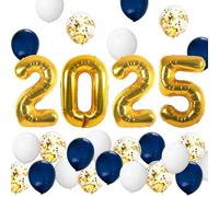 JOJO FLY Suministros para fiestas de graduación 2025, globos dorados 2025, juego de globos azul marino, dorado y blanco, decoraciones de graduación azul marino y dorado 2025, clase de 2025