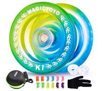 JoJo K1 Cristal Azul Amarillo Responsable Yoyo para Niños Principiantes, Truco Jo Jo Plástico JoJo Ball, Reemplazo 12 Cuerdas JoJo + Guante Yo + Bolsa JoJo + 2 Pilas de Elevación