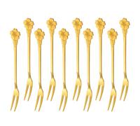 jojofuny 10 Tenedores de Aperitivo de Acero Inoxidable Dorado Diseño de Dos Puntas, Resistentes y No Se Rompen, Ideales para Postres en Restaurante o Cafetería