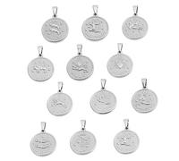 jojofuny 12 Piezas Conjunto de colgante de acero inoxidable encantos del zodiaco joyería del zodiaco artesanía hechizas DIY atractivo colgante del zodiaco adornos para hacer joyas Plata