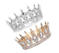 jojofuny 2 Tiaras Nupciales Vintage de Aleación con Pedrería Brillante Tiara de Novia Retro en Dorado y Plateado Tamaño Ajustable para Bodas Fiestas y Sesiones Fotográficas