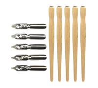 jojofuny 5 Piezas Pluma de Inmersión para Caligrafía, Plumillas de Pluma de Inmersión, Mango de Madera y Metal, Estilo Vintage, 5 Puntas, para Lettering y Dibujo, Principiantes y Artistas