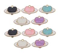 jojofuny 50 Piezas Dijes de Esmalte Colgantes Corazón Planeta para Diy Joyería Accesorios Manualidades