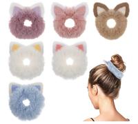 jojofuny 6 Coleteros Elásticos de Felpa Orejas de Gato Multicolor, Banda Pelo para Mujeres y Niñas, Accesorios Suaves y Cómodos para Moños y Uso Diario