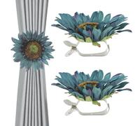 jojofuny Abrazaderas para Sujetar Cortinas 2 Piezas Diseño de Girasol Sujetan Cortinas de Gasa y Baño sin Herramientas Metal y Tela de Seda Ideales para Sala u Oficina