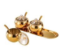 jojofuny Azucarero de Acero Inoxidable con Tapa y Cuchara Juego de 4 Piezas Dorado con Bandeja Recipiente para Condimentos y Especias Organizador de Cocina para Sal Azúcar y Café