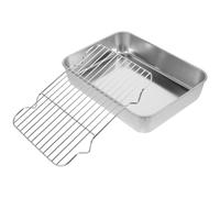 jojofuny Bandeja de Barbacoa Profunda de Acero Inoxidable Plata | Rejilla Integrada, Resistente al Óxido, Fácil de Limpiar, Uso en Horno