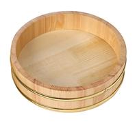 jojofuny Bandeja Redonda de Madera Natural para Sushi 24Cm Aros Dorados, Cubo para Servir Arroz y Sashimi, Soporte para Almacenamiento y Uso en Cocina Japonesa, 1 Unidad
