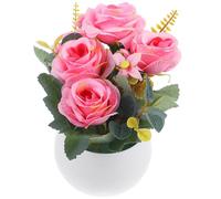 jojofuny Bonsái Artificial en Maceta Rosa Artificial en Maceta Plástico y Flor de Seda Decorativo Fácil de Cuidar Altamente Simulado Rosa para Sala de Estar y Estudio