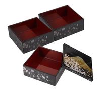 jojofuny Caja Bento Japonesa Negra de 3 Capas Diseño Tradicional de Monte Fuji, de Plástico Seguro y Multifuncional para Sushi y Snacks en Reuniones Familiares