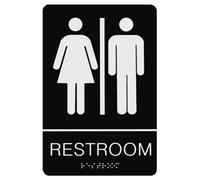 jojofuny Carteles de baño en Braille ADA autoadhesivos, carteles de baño unisex, acero inoxidable, negro, 20 x 15 cm, para decoración de paredes de oficinas, negocios o baños públicos