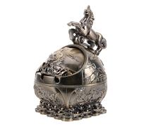 jojofuny Cenicero Vintage de Metal con Tapa a Prueba de Viento Diseño Decorativo de Bronce Antiguo Cenicero Portátil para Interiores y Exteriores Adecuado para Sala Oficina y Patio