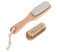 jojofuny Cepillo de Fregar Natural para Manos y Pies con Mango de Madera Doble Acción con Piedra Pómez y Cerdas Firmes Cepillo Exfoliante Resistente para Limpieza Profunda Ducha y Spa