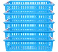 jojofuny Cesta de Almacenamiento de Plástico Azul Tamaño A4 5 Piezas Apilables con Asas Organizador Versátil para Oficina Aula y Hogar Adecuado para Documentos Frutas Snacks y