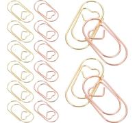 jojofuny Clips de Papel Metálicos Decorativos Forma Corazón 30 Unidades 15 Dorados 15 Rosa Dorado Clips para Documentos y Oficina para Archivadores y Marcadores