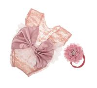 jojofuny Conjunto De Ropa para Niña De Encaje y Gorro con Lazo Accesorios De Fotografía Suaves para Sesión De Fotos De Recién Nacida Conjunto De Ropa para Primera Foto De Niña Pequeña