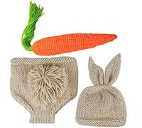 jojofuny Conjunto de Suéter de Traje de Conejito de Crochet para Sesión de Fotos de Recién Nacido Pantalón y Gorro para Niña de Meses