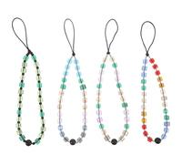 jojofuny Correa de Cadena para Teléfono Cuentas de Cristal Cuadradas 4 Piezas Multicolor Violeta Azul Verde Claro Arcoíris Pulsera Colgante Compatible para Cámara y Uso Diario