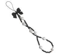 jojofuny Correa para Teléfono Dije de Perlas Negras, Cordón para Muñeca Lazo, Cadena Antipérdida Decorativa para Móvil, Accesorio Femenino Elegante y Funcional