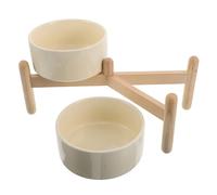jojofuny Cuencos Elevados para Perros Pequeños y Gatos, Juego Doble de Cerámica de 15,5 Cm y 850 Ml con Soporte de Madera Antideslizante, Comedero y Bebedero para Alimentación