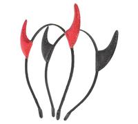 jojofuny Diadema Cuernos de 2 Piezas para Halloween Accesorios Brillantes para Cosplay y Fiesta Cuernos Pequeños Rojo y Negro Purpurina Diadema Ligera para Mujer y Niña