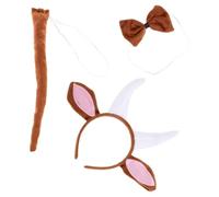 jojofuny Diadema Cuernos de Cabra de Peluche Tamaño Único Color Marrón Set de 3 Piezas y Pajarita para Cosplay y Fiestas de Disfraces