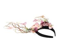 jojofuny Diadema Navideña de Ramas Cuernos de Ciervo y Flores Accesorio Cabello Color Café Claro Diseño Ligero y Resistente para Fiestas Bodas y Sesiones de Fotos