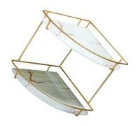 jojofuny Estante de Almacenamiento Multiusos Triangular de Hierro y Vidrio Dorado Dos Capas, Capacidad Fuerte y Fácil de Instalar para Escritorio y Esquina