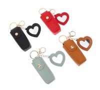 jojofuny Estuche para Pintalabios Portátil 4 Unidades con Llavero Mini Organizador Compacto para Viaje y Bolso con Espejo de Corazón Colores Amarillo Verde Rojo y Negro