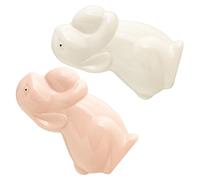 jojofuny Figuras Decorativas de Conejo de Cerámica 2 Piezas Estatuas Pequeñas Blancas y Rosas Huevo Adornos para Pascua Decoración de Mesa para Hogar y Fiestas