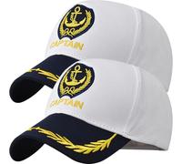 jojofuny Gorra de camionero, 2 unidades, gorra de capitán de yate, gorra de béisbol, gorra de marinero, gorra de mar ajustable, gorra de almirante marino, accesorios de disfraz azul marino (blanco)