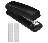 jojofuny Grapadora de escritorio de oficina: máquina de encuadernación de libros de metal negro, grapadora manual antideslizante con grapas para documentos de papel y folletos.