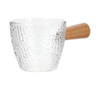 jojofuny Jarra de Crema de Vidrio de 100ml con Diseño de Boquilla para Verter, Mango de Madera de Acacia y Acabado Martillado, Adecuado para Casa o Cafetería
