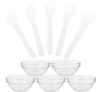 jojofuny Juego 5 Piezas Cuencos de Vidrio Transparente para Mascarillas Faciales Tazones Pequeños Gruesos para Spa Cuencos Moduladores para Mezcla Casera y Profesional con Palitos