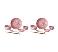 jojofuny Juego de Cubiertos de Cerámica Japonesa Hogar 12 Piezas Rosa Incluye 2 Cuencos 2 Platillos 2 Platos 2 Tazas 2 Cucharas y 2 Pares de Palillos Adecuado para Uso Diario y