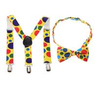 jojofuny Kids Clown Hosentender Fliege Krawatte Set Rainbow Polka Dot Hosenträger Hosenträger für Geburtstag Hochzeitsfeier Weihnachten Clown Cosplay Supplies