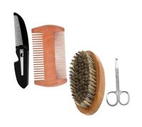 jojofuny Kit de Barba para Hombres 4 Piezas Cepillo de Cerdas de Jabalí Peine Doble Cara de Madera Tijeras Cuidado Bigote Peinado Viaje Bolsillo Mantenimiento Personal