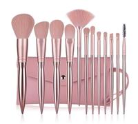 jojofuny Kit de Brochas de Maquillaje Profesional 12 Piezas con Mango de Plástico Cerdas Densas y Finas para Polvos y Cosméticos Color Oro Rosa Adecuado para Uso Diario y Profesional