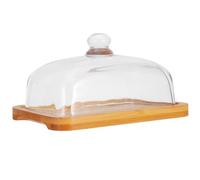 jojofuny Mantequera Rectangular de Cristal con Tapa y Base de Madera, Cierre Hermético, Uso Versátil para Mantequilla y Pasteles en Cocina y Comedor