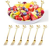 jojofuny Mini Tenedores de Acero Inoxidable Dorados Portátiles y Fáciles de Limpiar Juego de 10 Diseño de Hoja para Fiestas Cóctel y Postres Elegantes