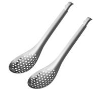 jojofuny Paquete de 2 cucharas pequeñas ranuradas, cucharas de esferificación, cuchara de caviar de acero inoxidable duradero, utensilios de cocina, caja de caviar, kit de esferificación para sopa,
